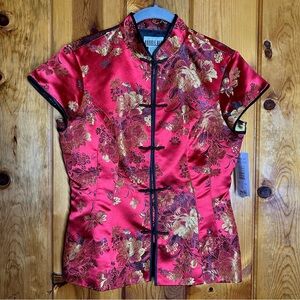 Robbie Bee Red and Gold Floral Asian style Blouse